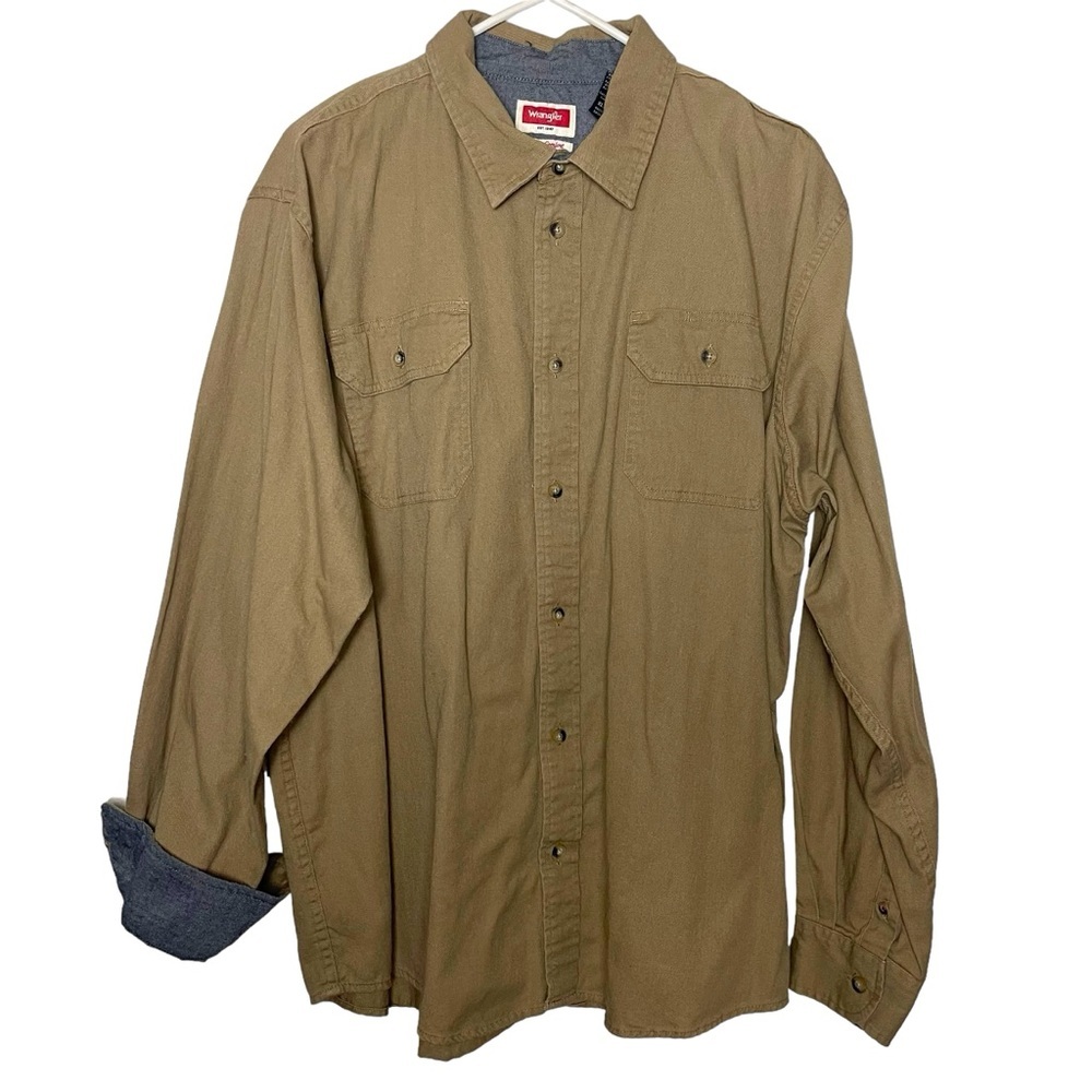 Wrangler Tan Brown Long Sleeve Button Down Mens Shirt Size XL